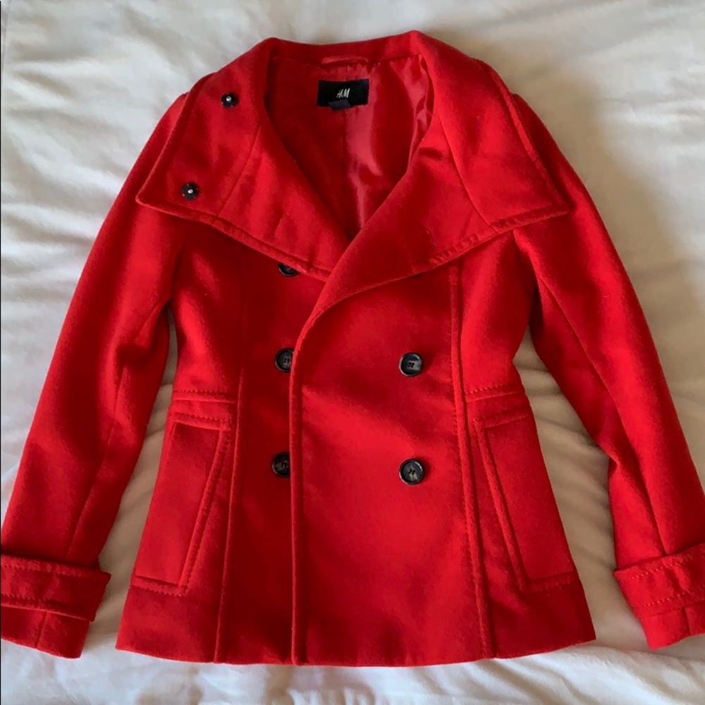 Red H&M pea coat size 4